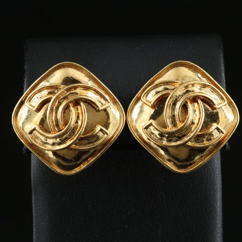 Chanel Vintage CC Gold Diamond-Shaped Earrings